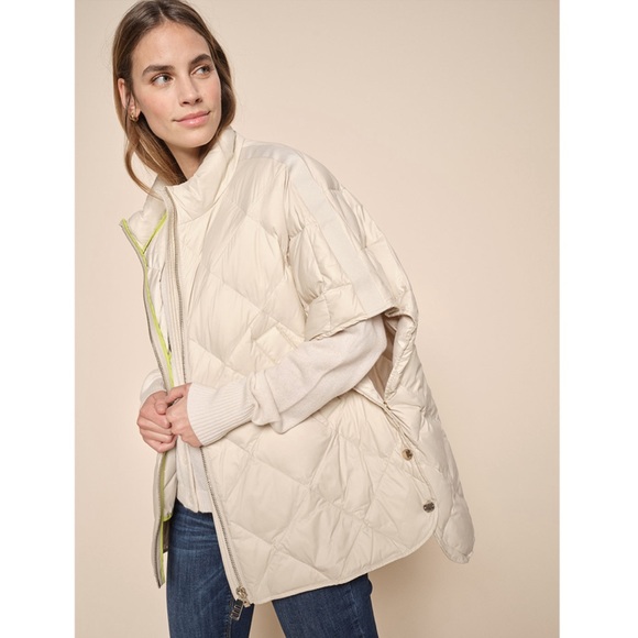 NWOT Mos Mosh Aubrey Diamond Down Poncho in Birch Packable Lightweight Jacket - Picture 7 of 16
